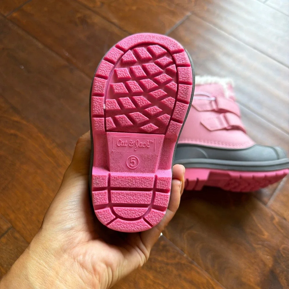 Cat & Jack Denver Pink Waterproof Snow Boots Faux Fur Trim Toddler Size 5 NEW